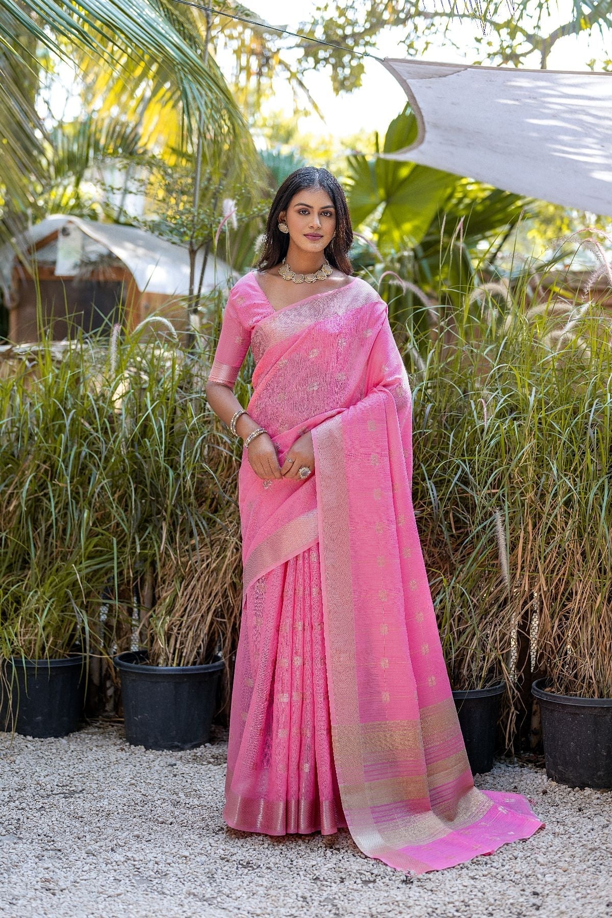 Deep Blush Pink Cotton Saree