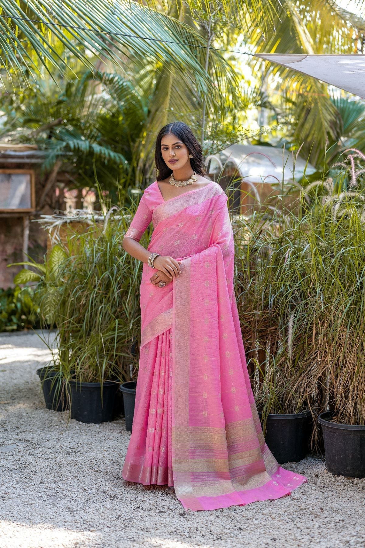 Deep Blush Pink Cotton Saree