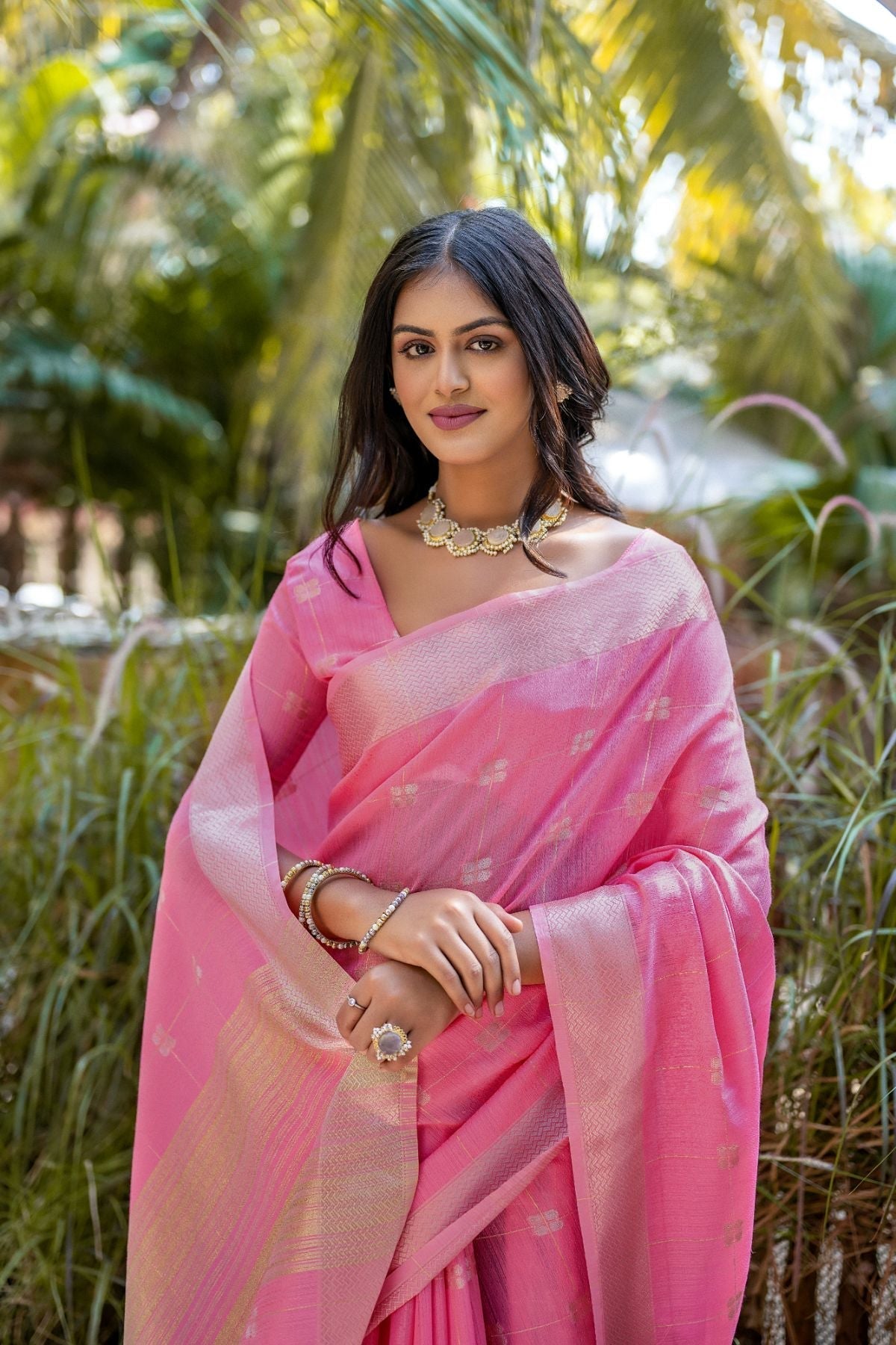 Deep Blush Pink Cotton Saree