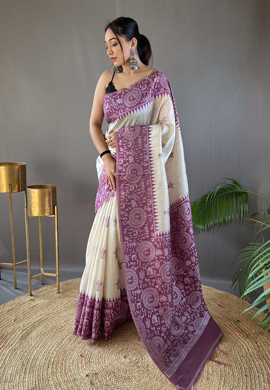 Eggplant Purple Tussar Silk Saree