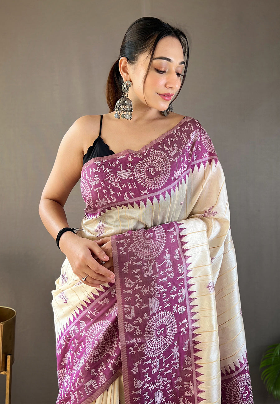 Eggplant Purple Tussar Silk Saree