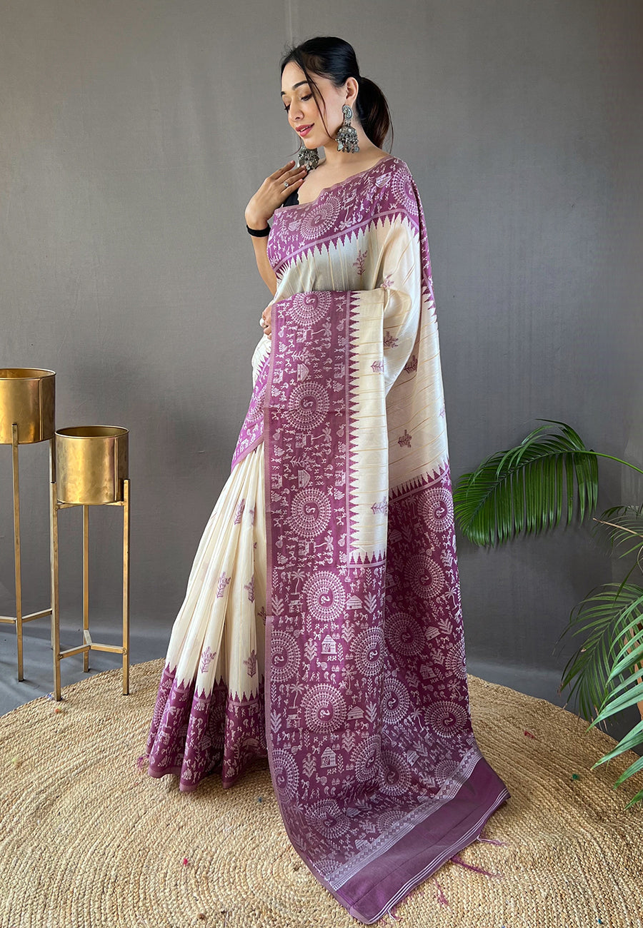 Eggplant Purple Tussar Silk Saree