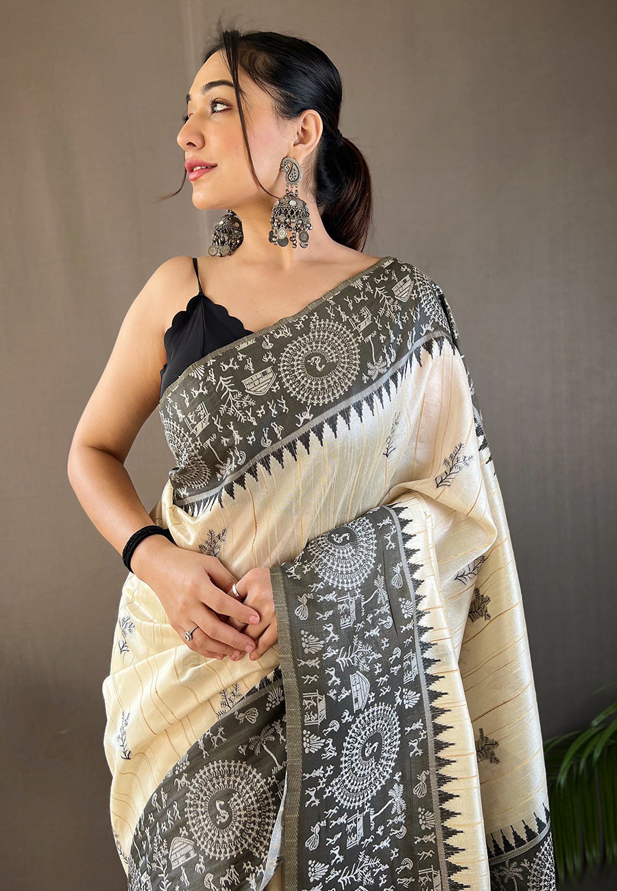 Oslo Grey Tussar Silk Saree