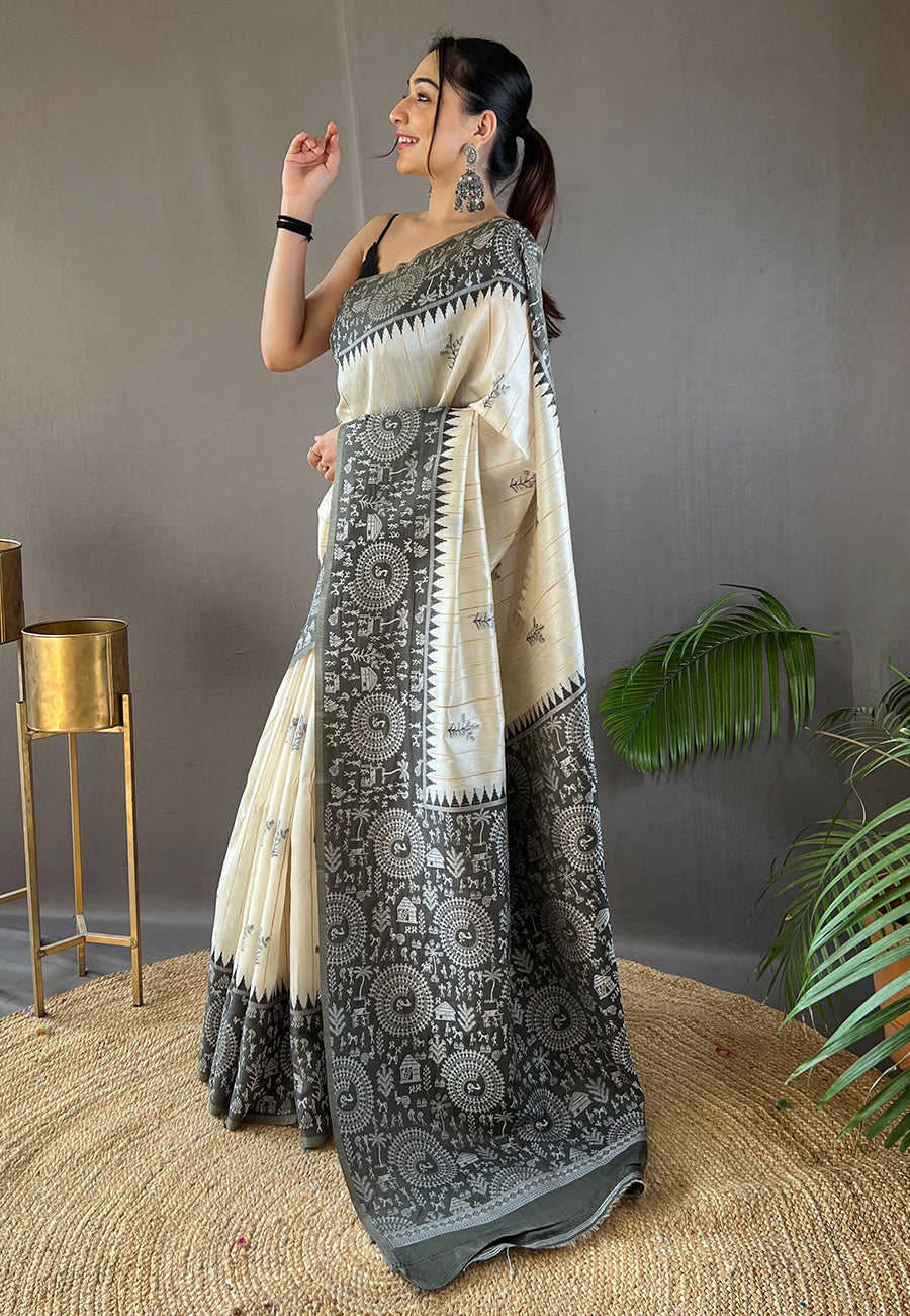 Oslo Grey Tussar Silk Saree