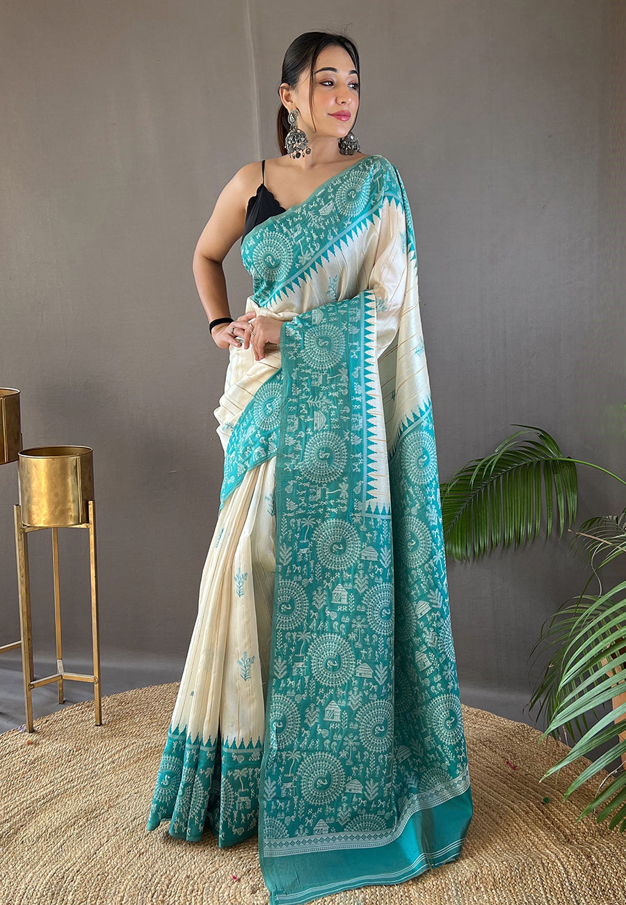 Smalt Blue Tussar Silk Saree