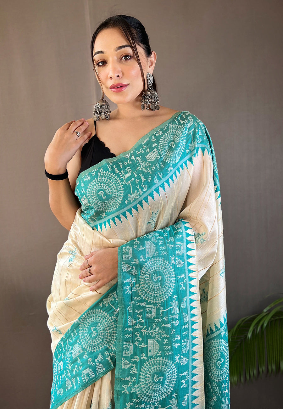 Smalt Blue Tussar Silk Saree