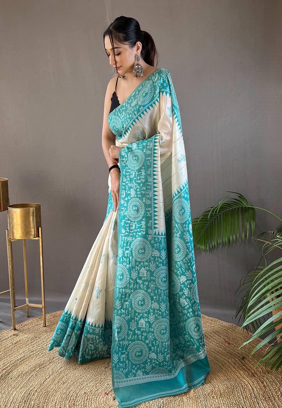 Smalt Blue Tussar Silk Saree