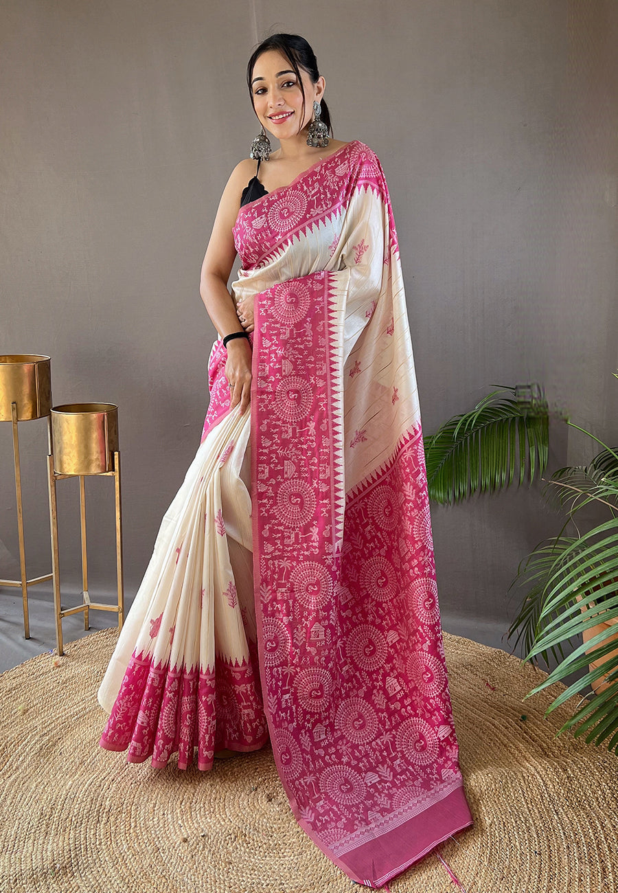 Froly Pink Tussar Silk Saree