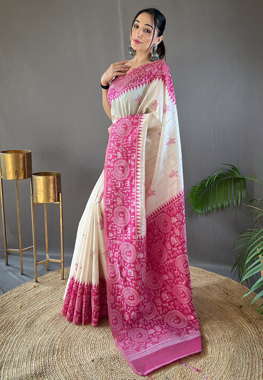 Froly Pink Tussar Silk Saree