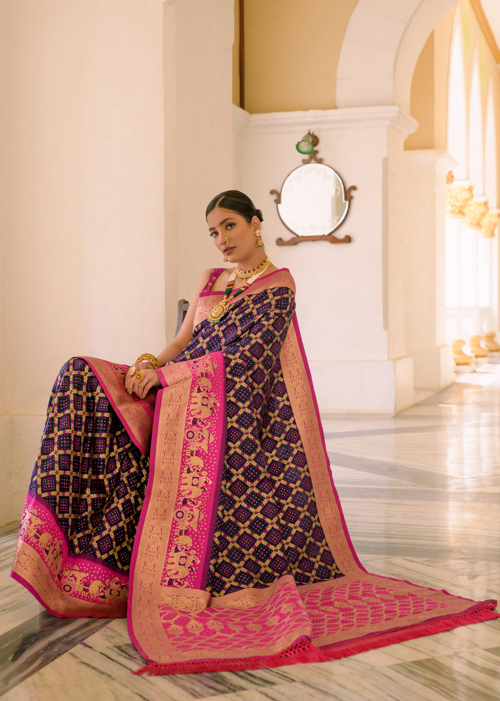 Cosmic Purple Woven Banarasi Bandhani Silk Saree