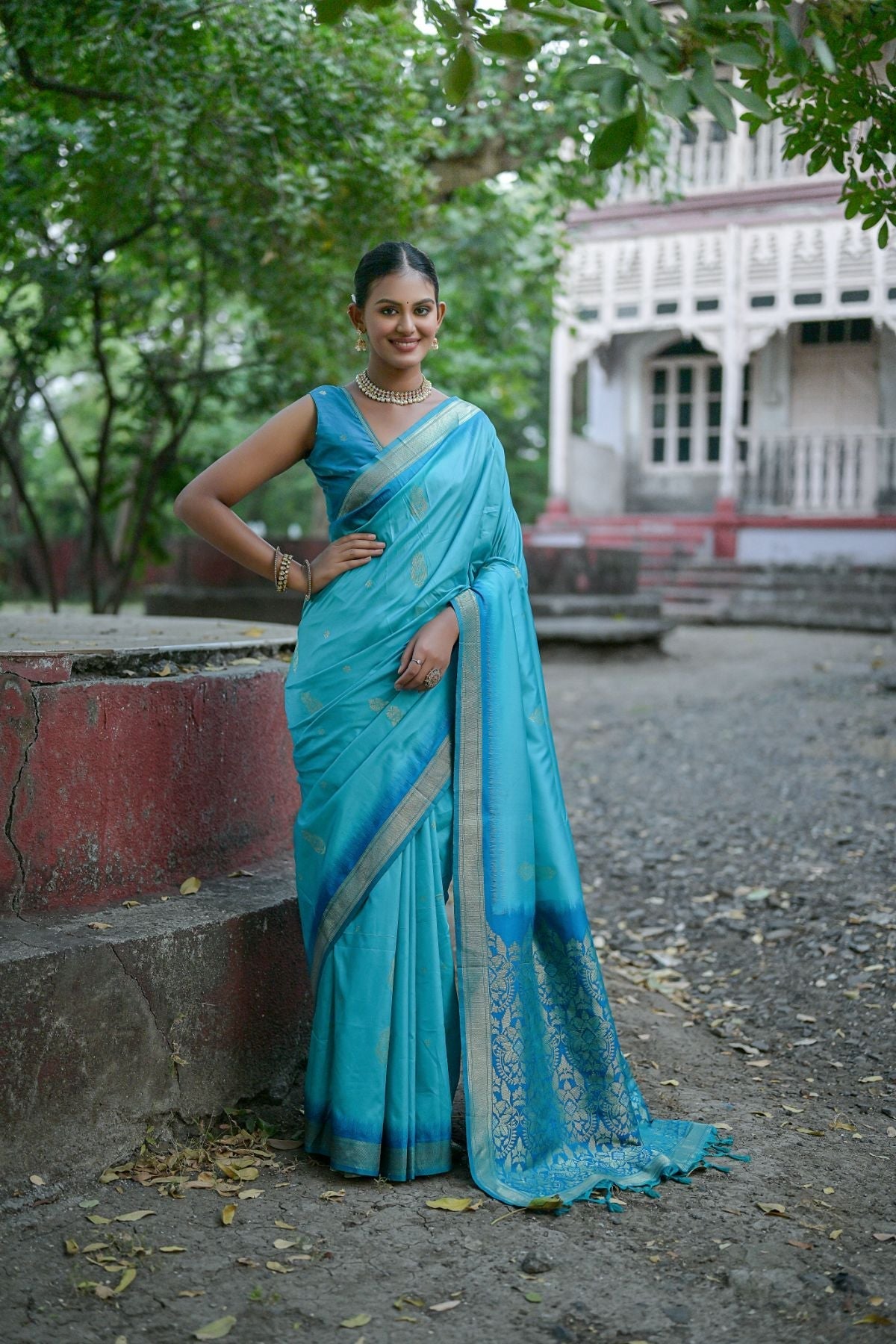 Ocean Blue Banarasi Soft Silk Saree