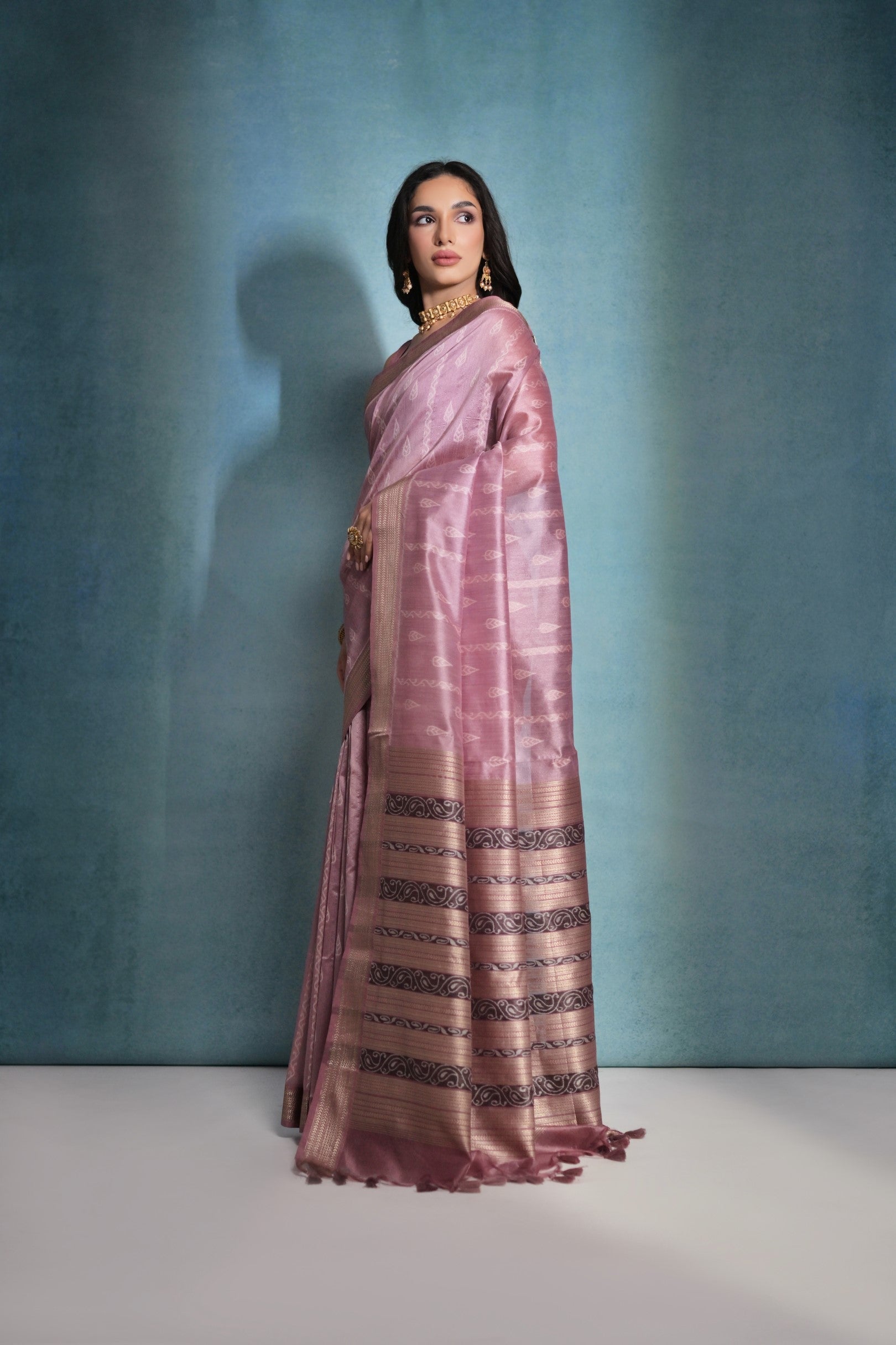 Sundown Pink Ikkat Woven Raw Silk Saree