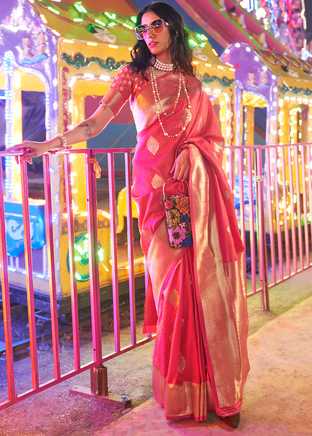 Mahogany Pink Banarasi Handloom Silk Saree