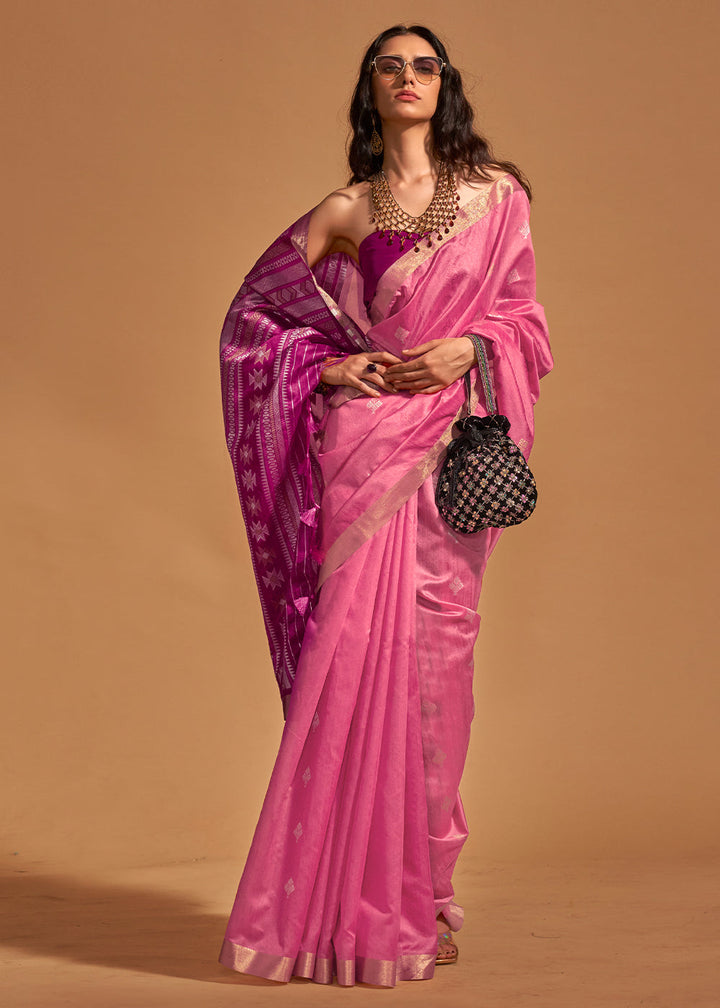 Tulip Pink Handloom Banarasi Silk Saree