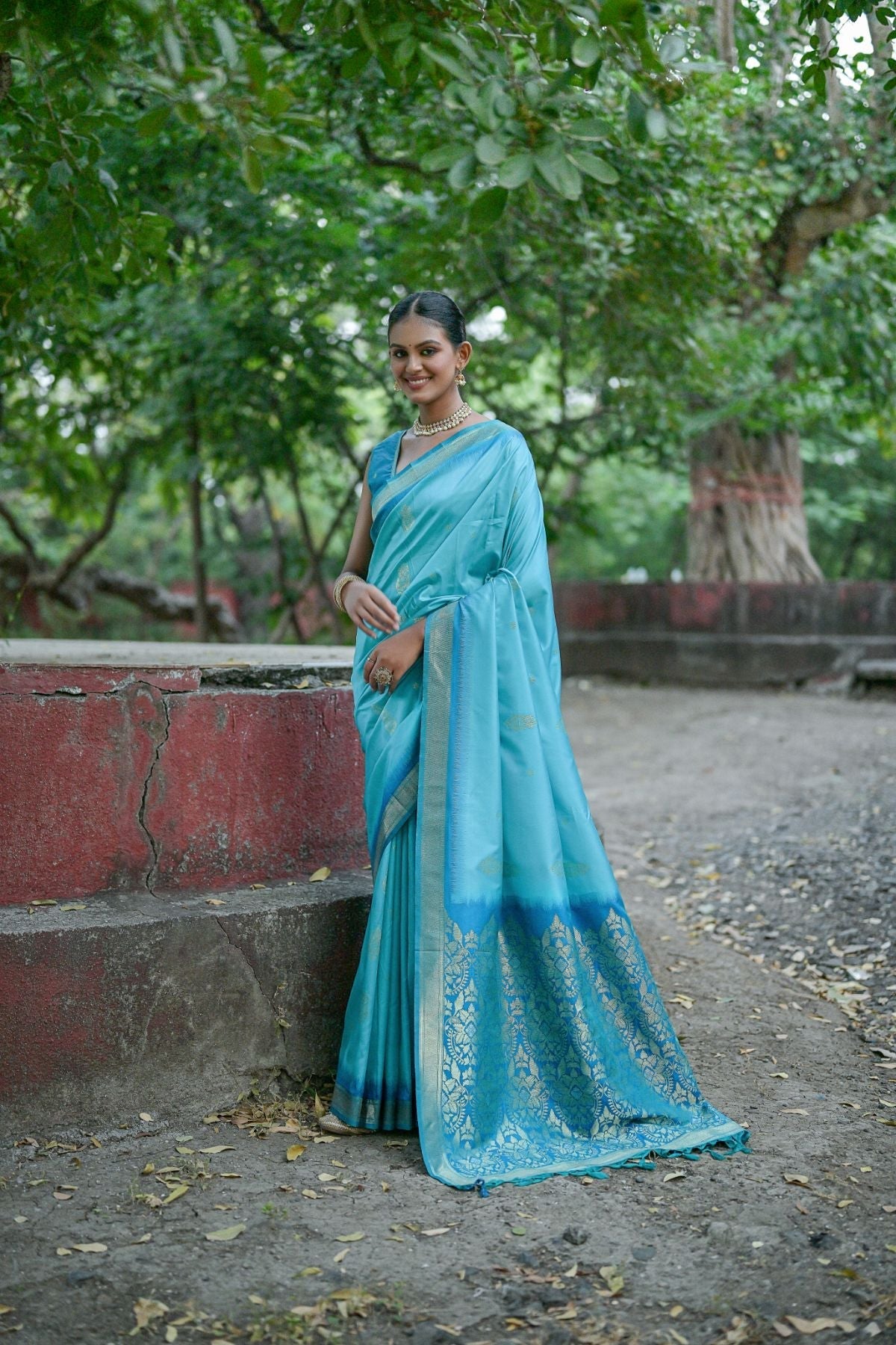 Ocean Blue Banarasi Soft Silk Saree