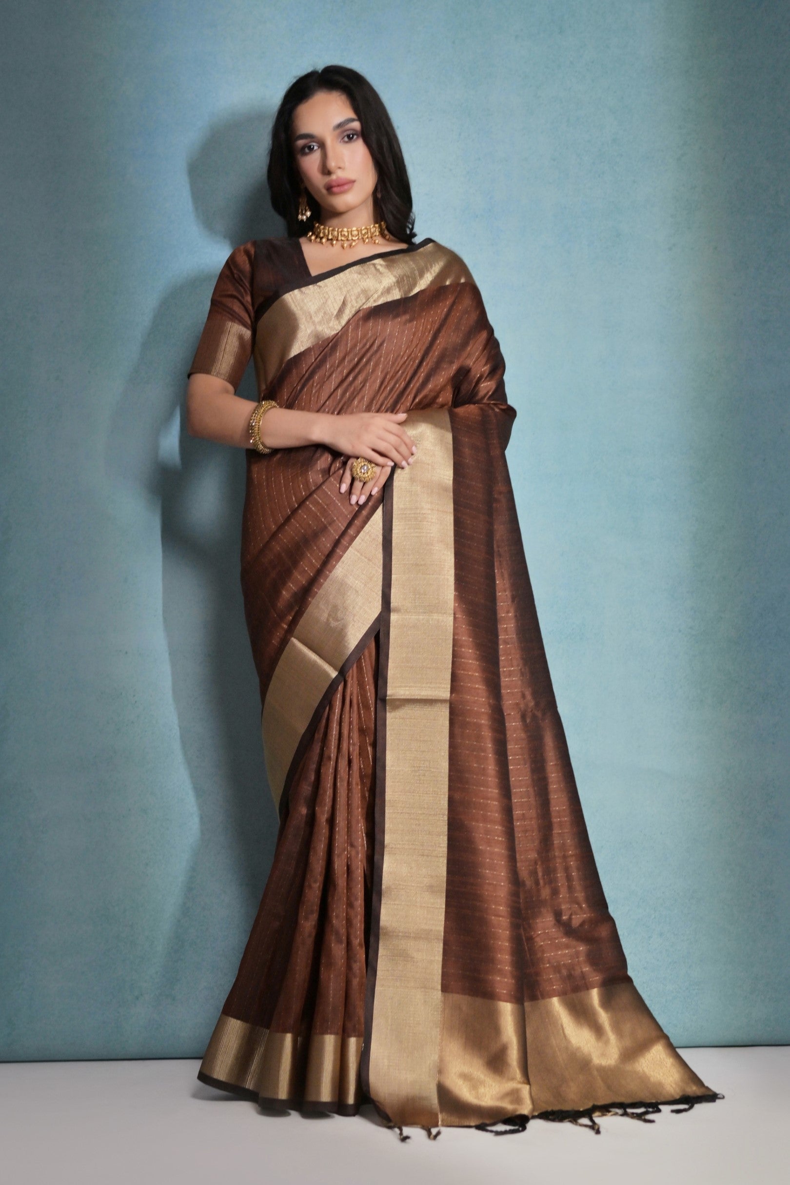 Coco Brown Woven Raw Silk Saree