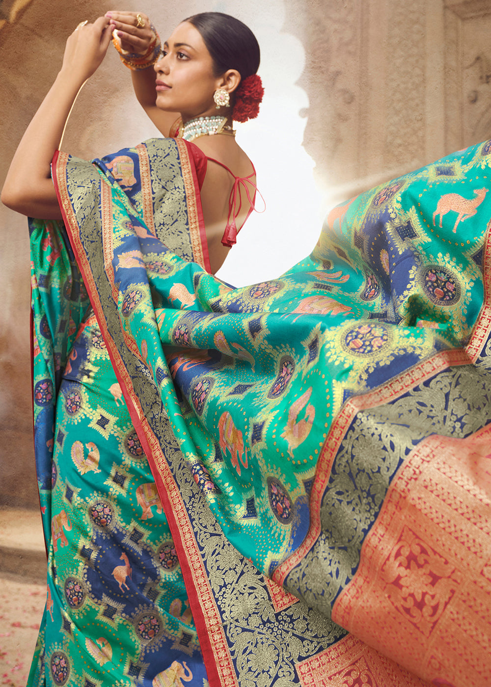 Peacock Green Woven Banarasi Silk Saree