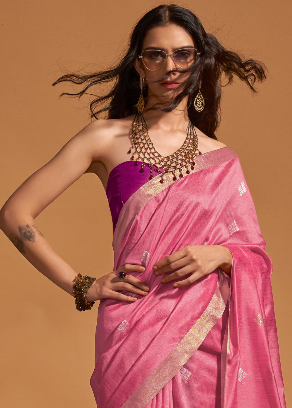 Tulip Pink Handloom Banarasi Silk Saree