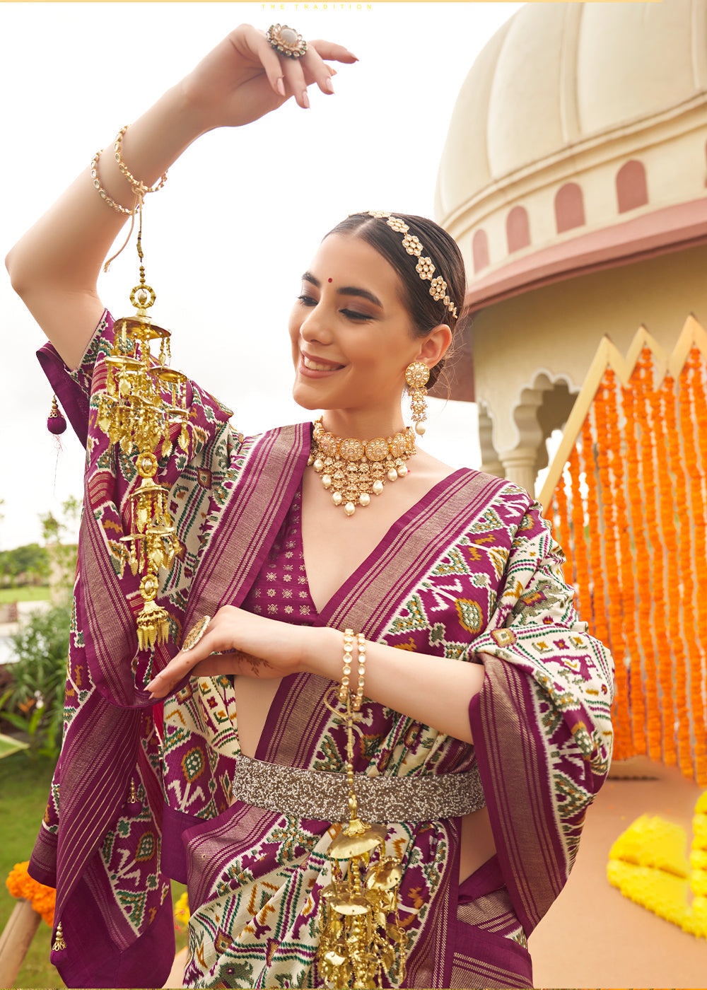 Twine Cream Printed Patola Silk Saree