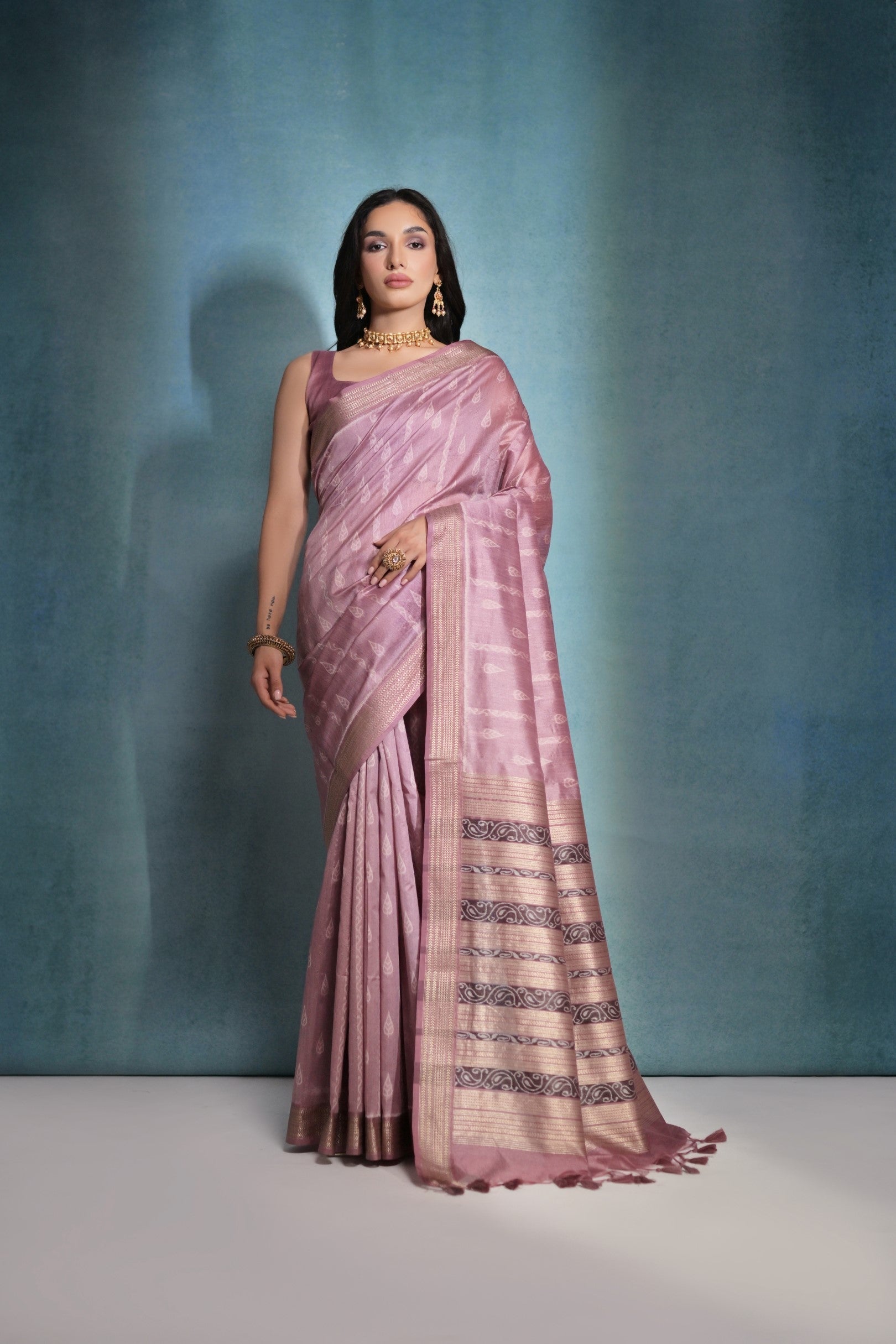 Sundown Pink Ikkat Woven Raw Silk Saree