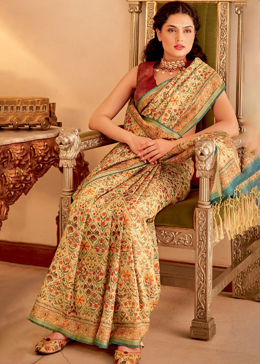 Desert Yellow Banarasi Printed Silk Saree