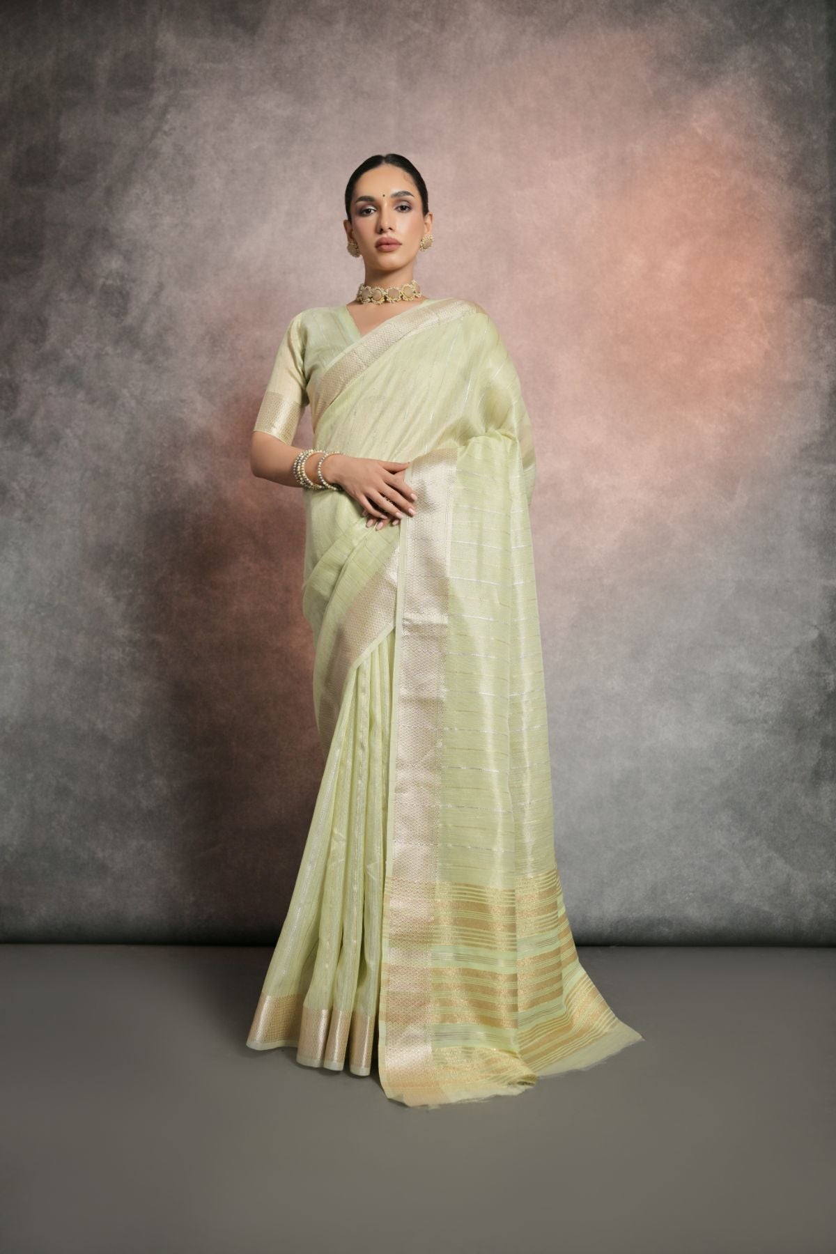 Green Tea Tissue Cotton Saree