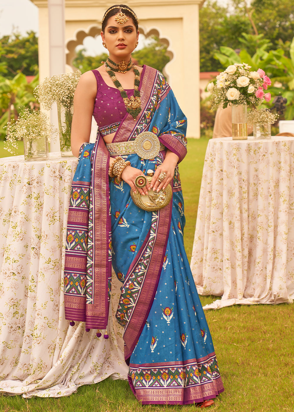 Matisse Blue Printed Patola Designer Silk Saree