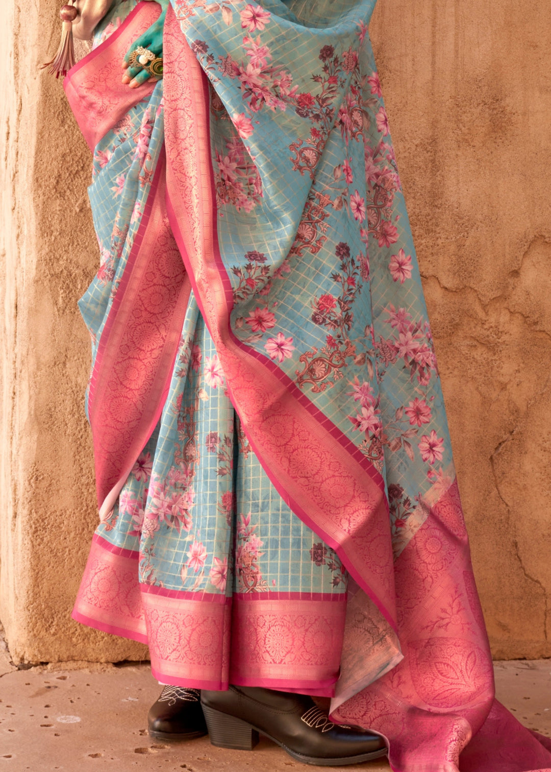 Blush Pink Georgette Handloom Printed Saree