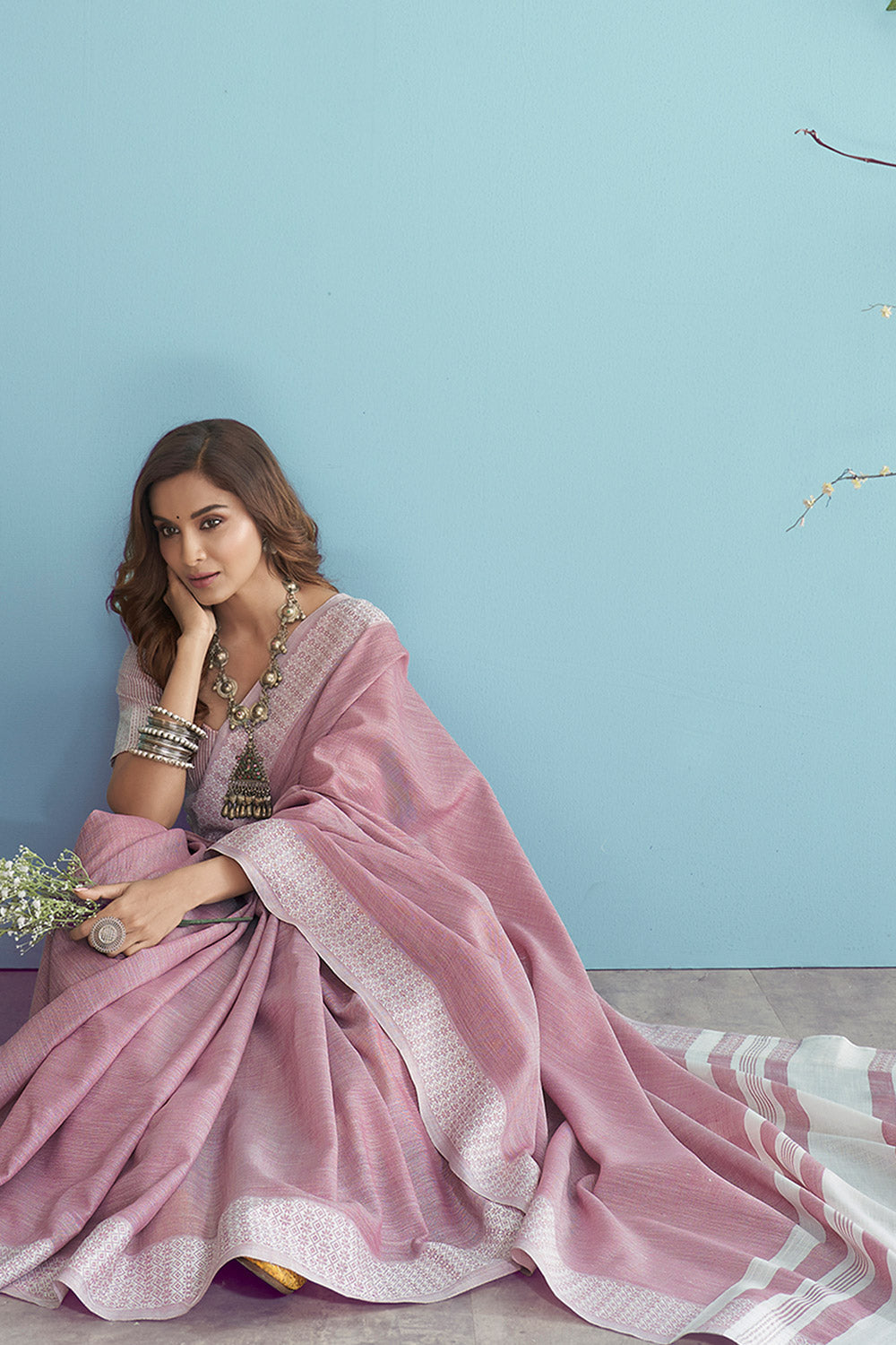 Clam Shell Pink Linen Saree