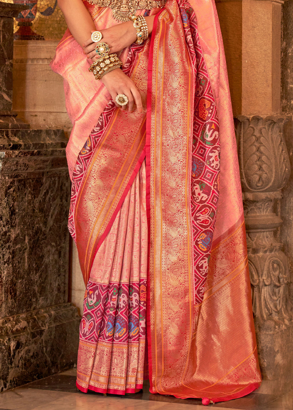 Froly Peach Zari Woven Banarasi Meenkari Silk Saree