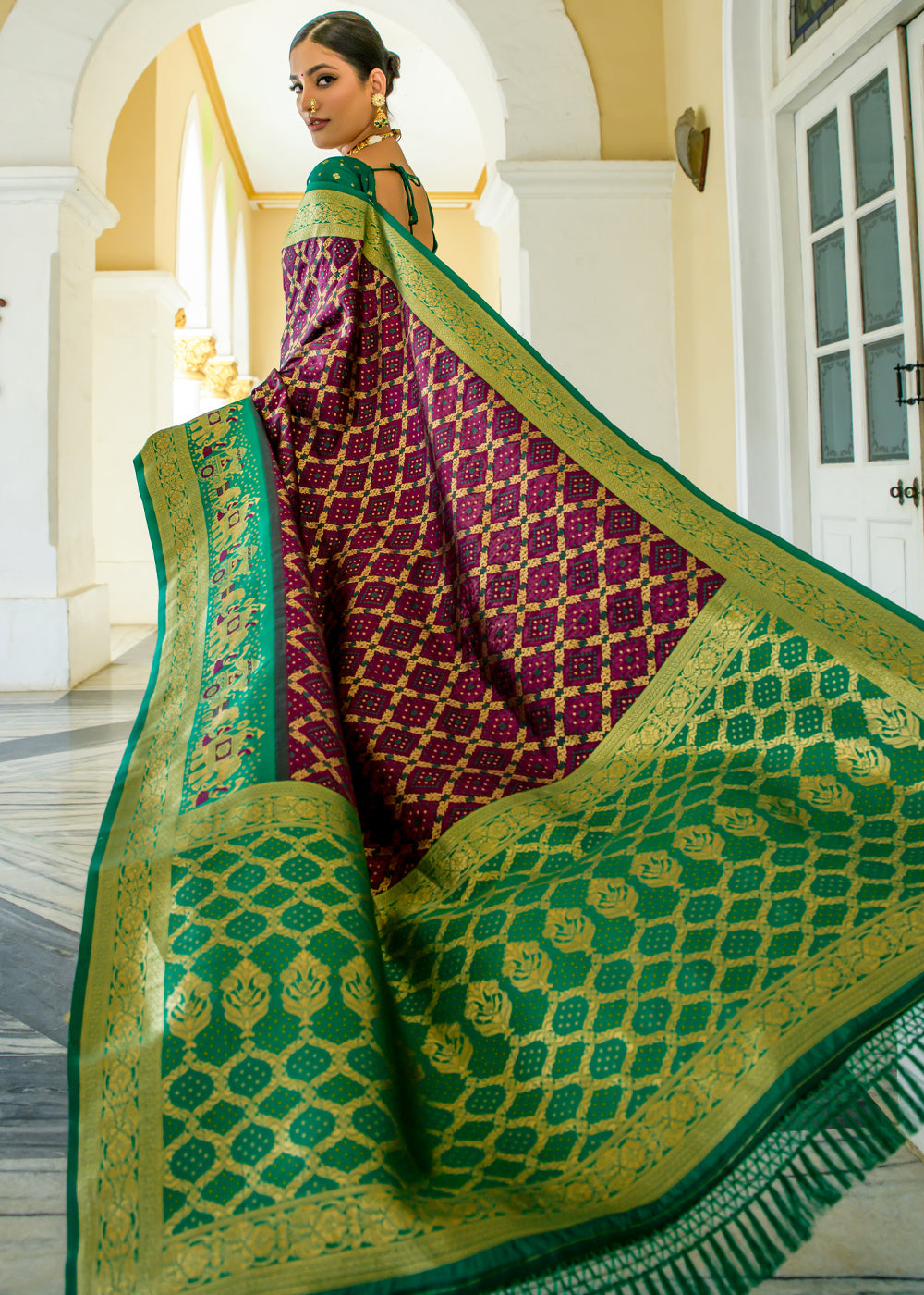 Tawny Port Purple Woven Banarasi Bandhani Silk Saree