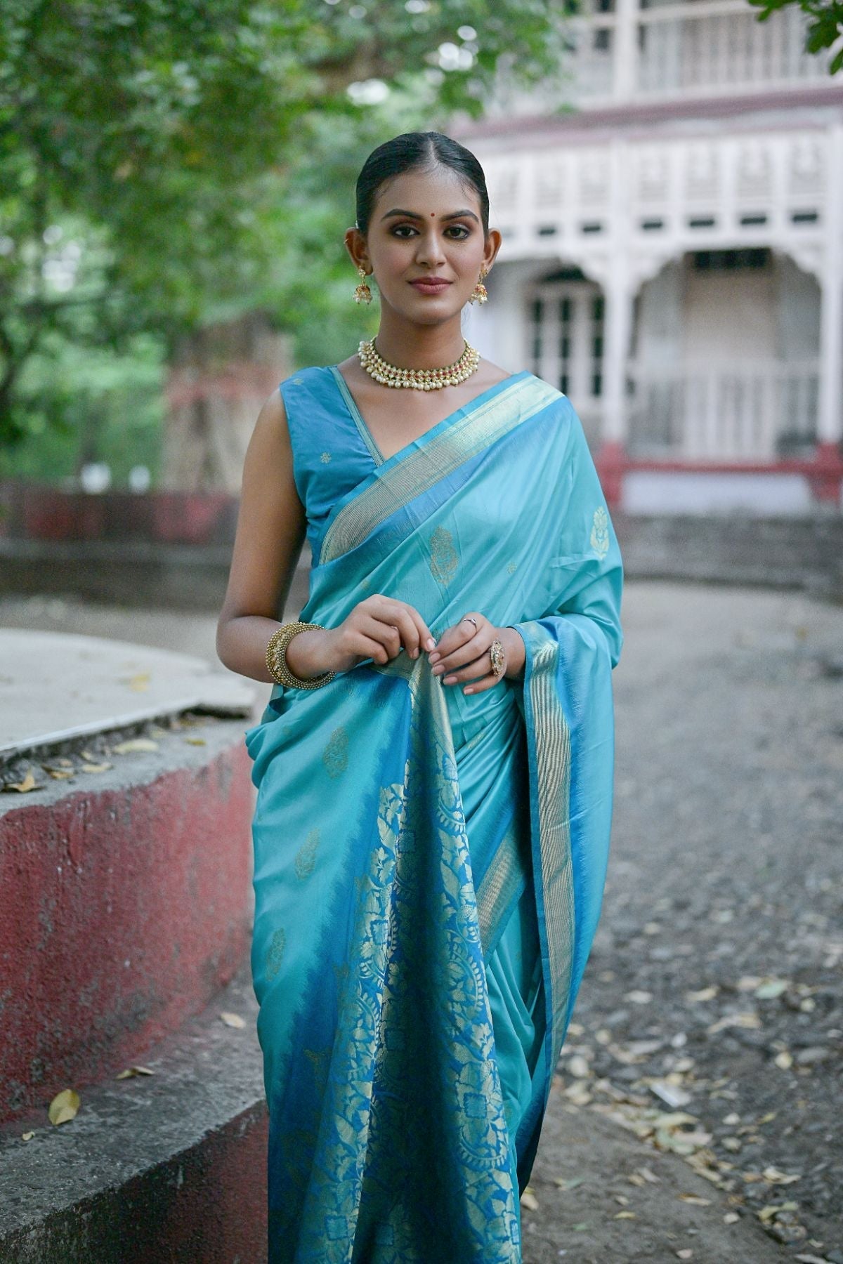 Ocean Blue Banarasi Soft Silk Saree