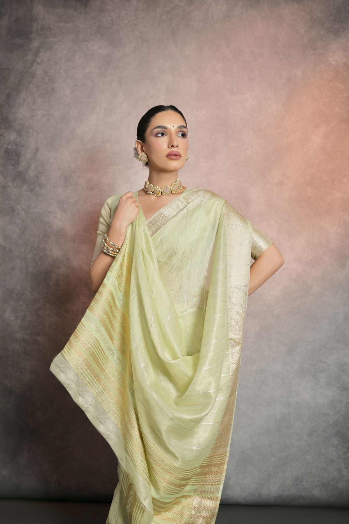 Green Tea Tissue Cotton Saree