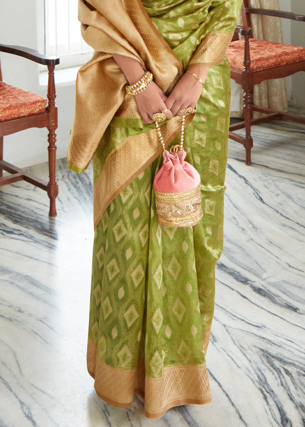 Reef Green Woven Banarasi Organza Silk Saree