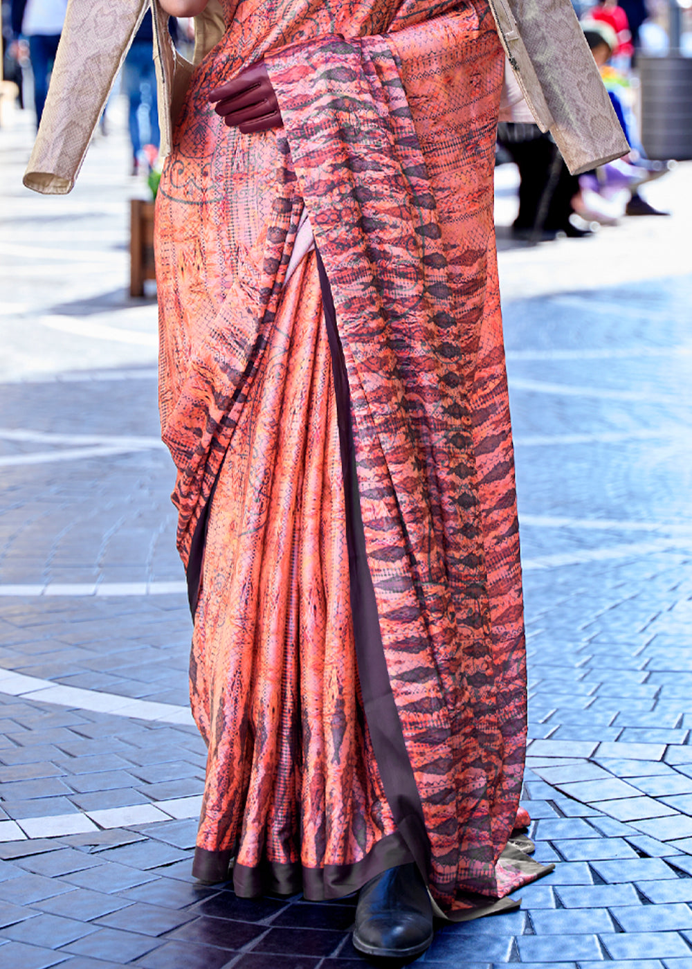 Georgia Peach Digital Printed Satin Silk Saree