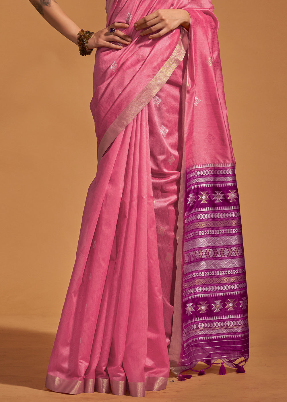 Tulip Pink Handloom Banarasi Silk Saree