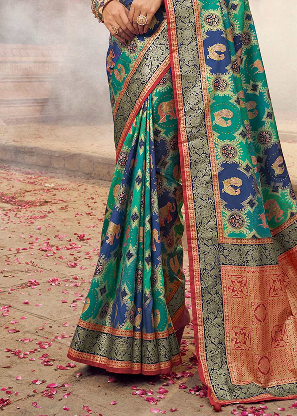 Peacock Green Woven Banarasi Silk Saree