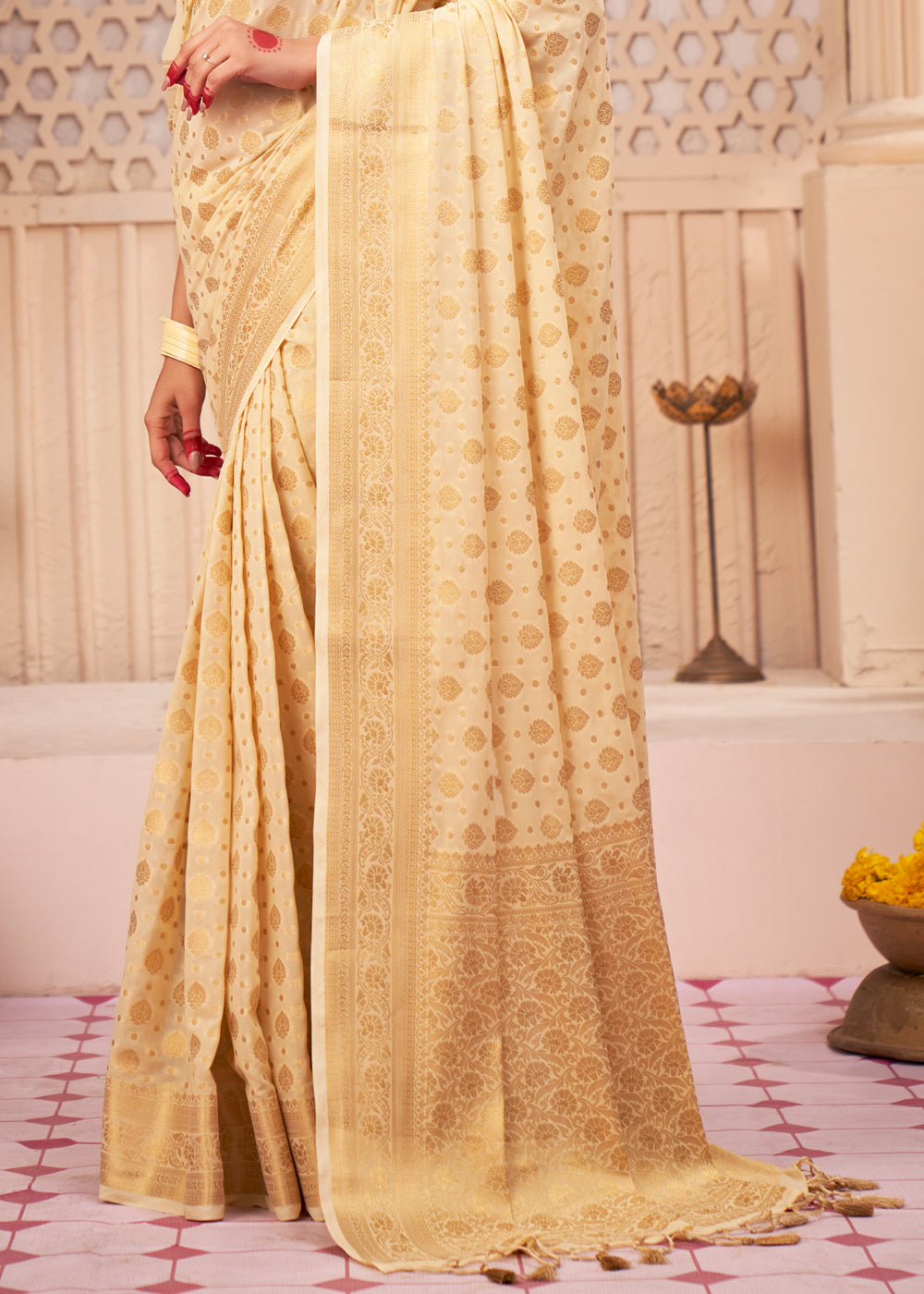 Manhattan Cream Woven Georgette Saree