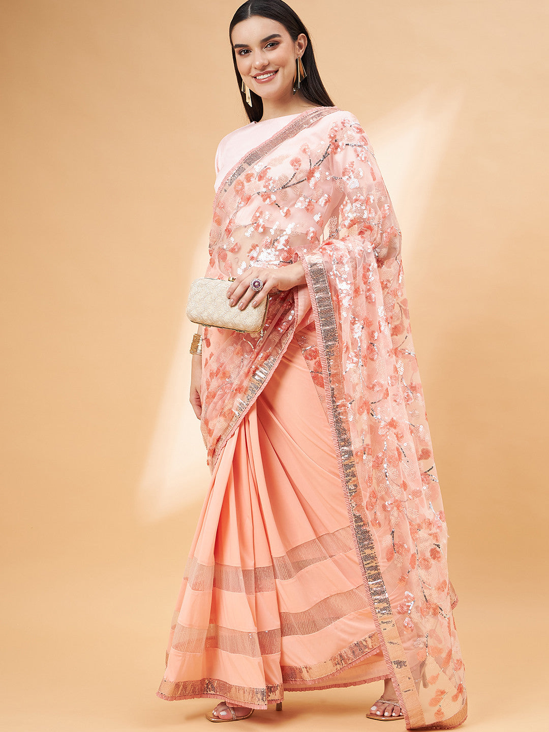 Plum Peach Georgette Designer Saree