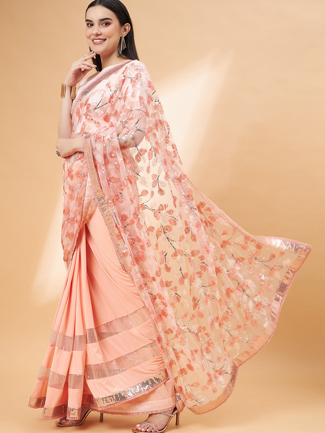 Plum Peach Georgette Designer Saree