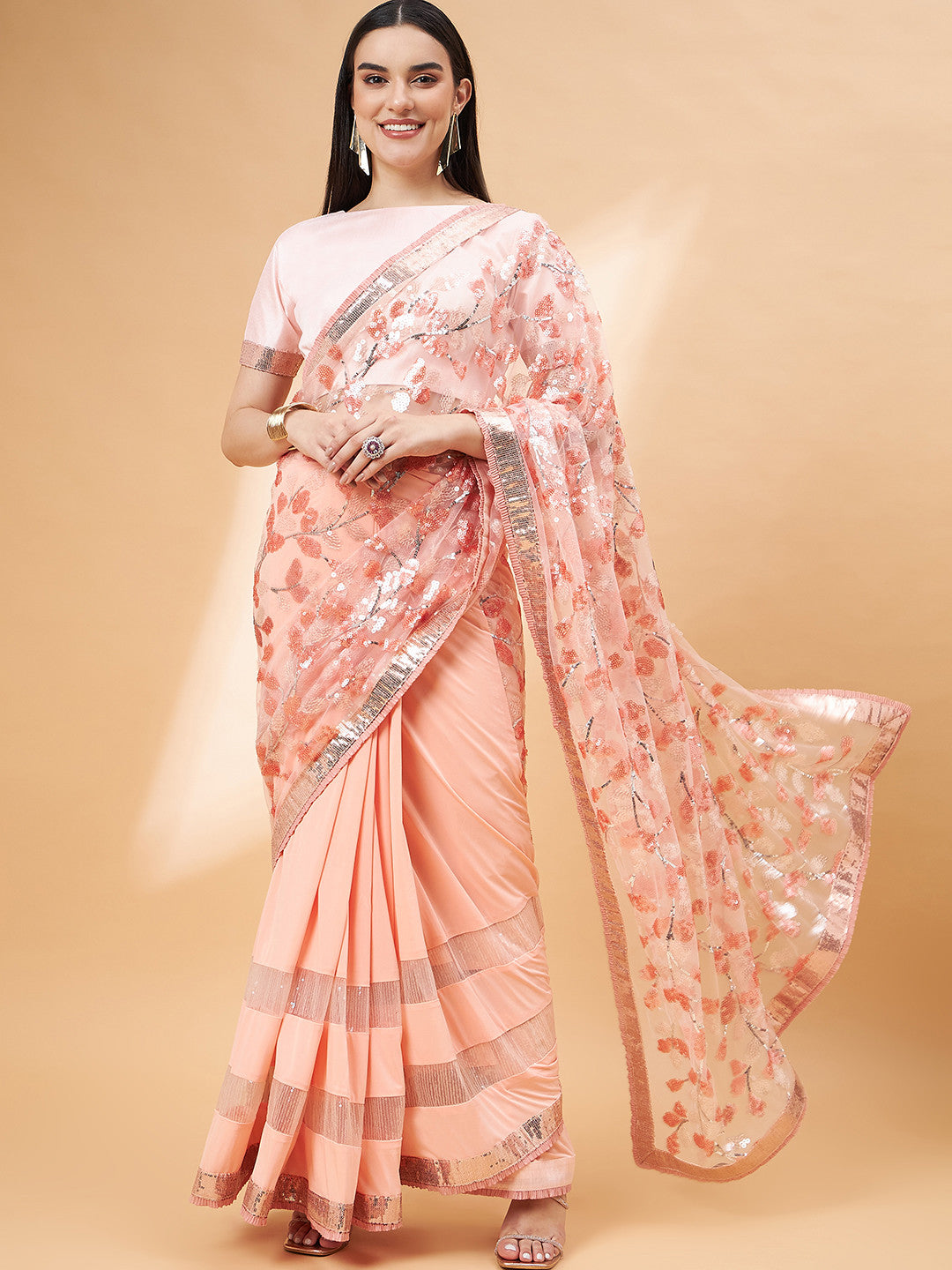 Plum Peach Georgette Designer Saree