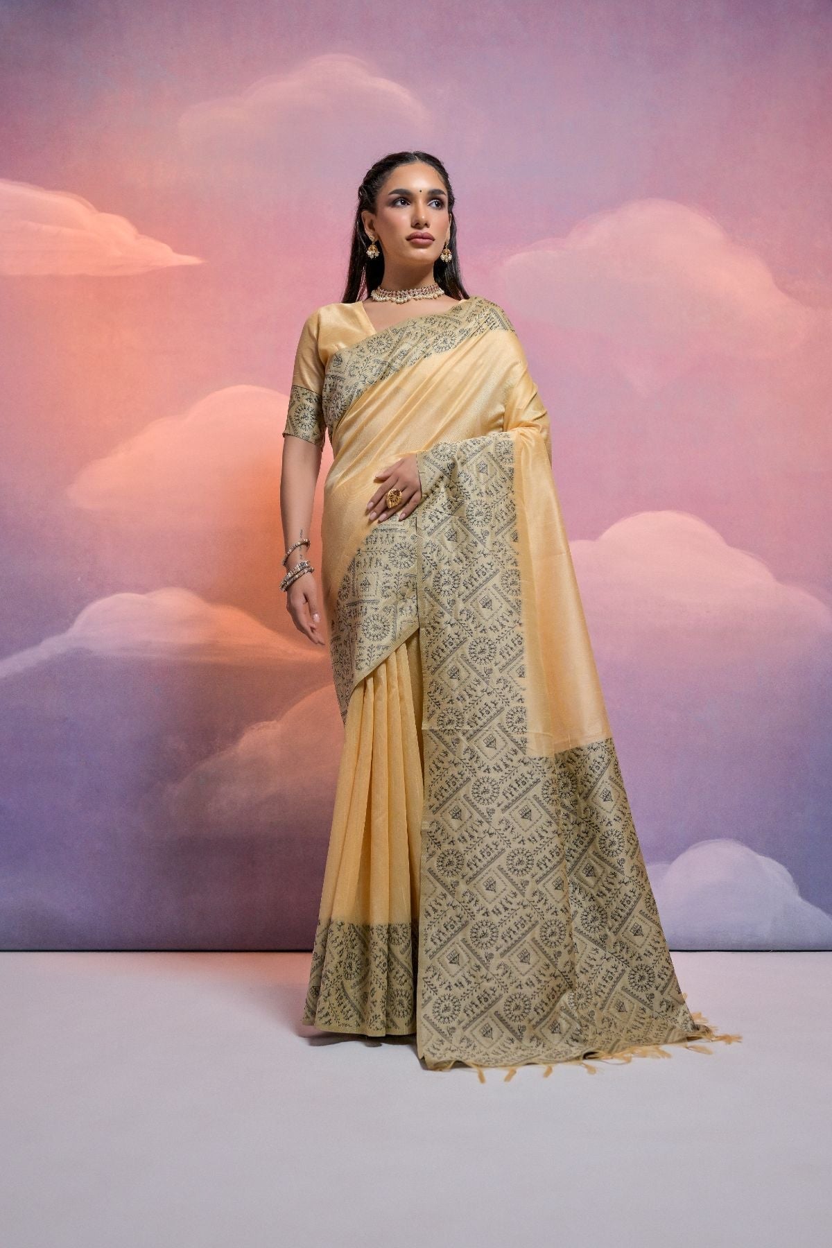 Maize Golden Banarasi Raw Silk Saree