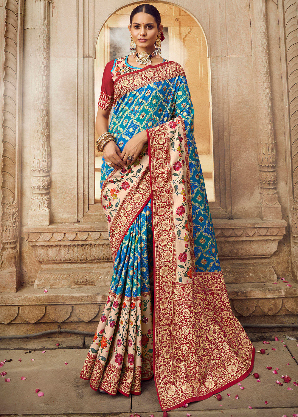 Sea Blue Woven Banarasi Silk Saree