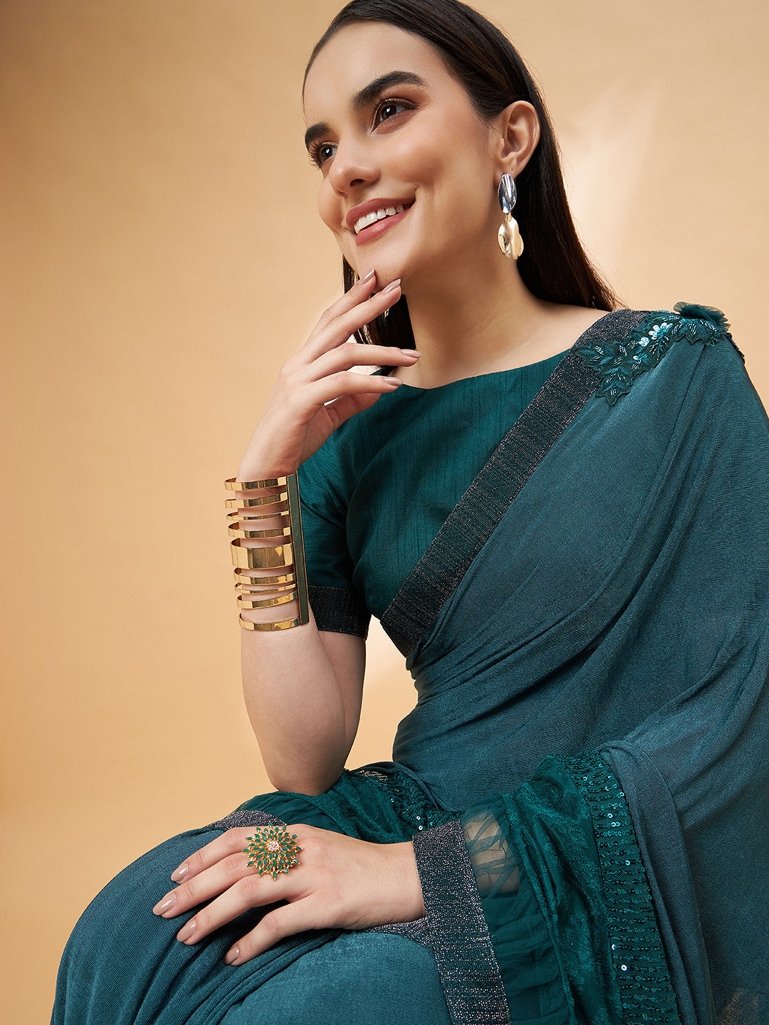 Metal Green Georgette Designer Saree