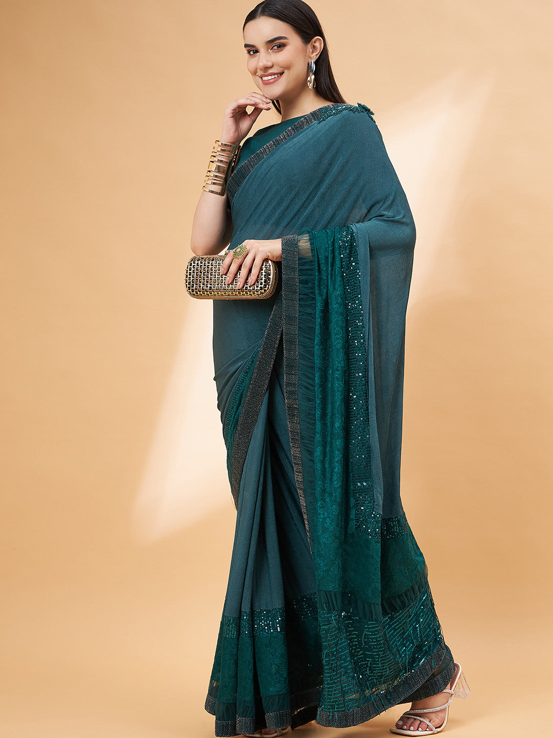 Metal Green Georgette Designer Saree