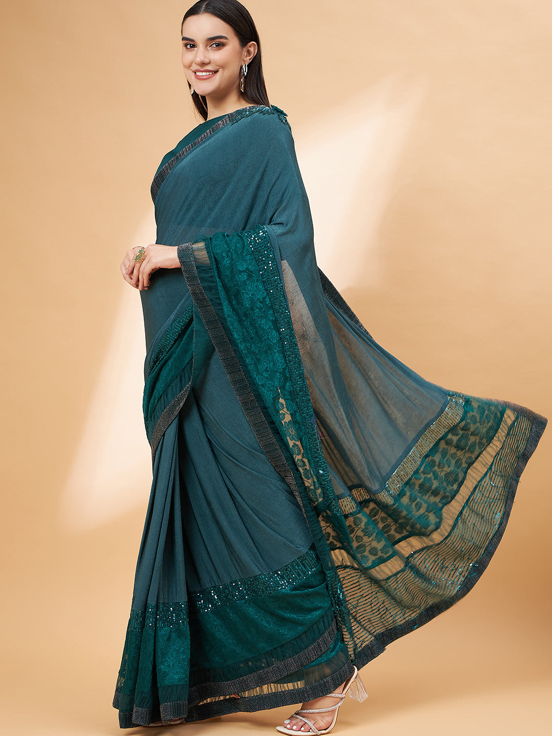 Metal Green Georgette Designer Saree