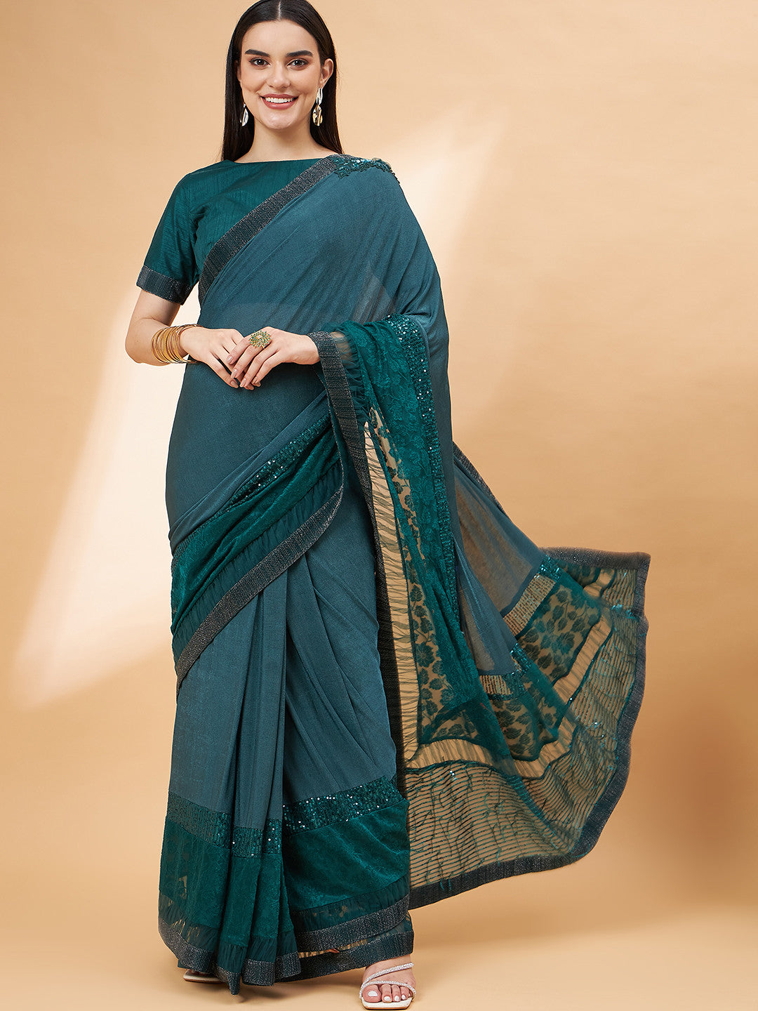 Metal Green Georgette Designer Saree