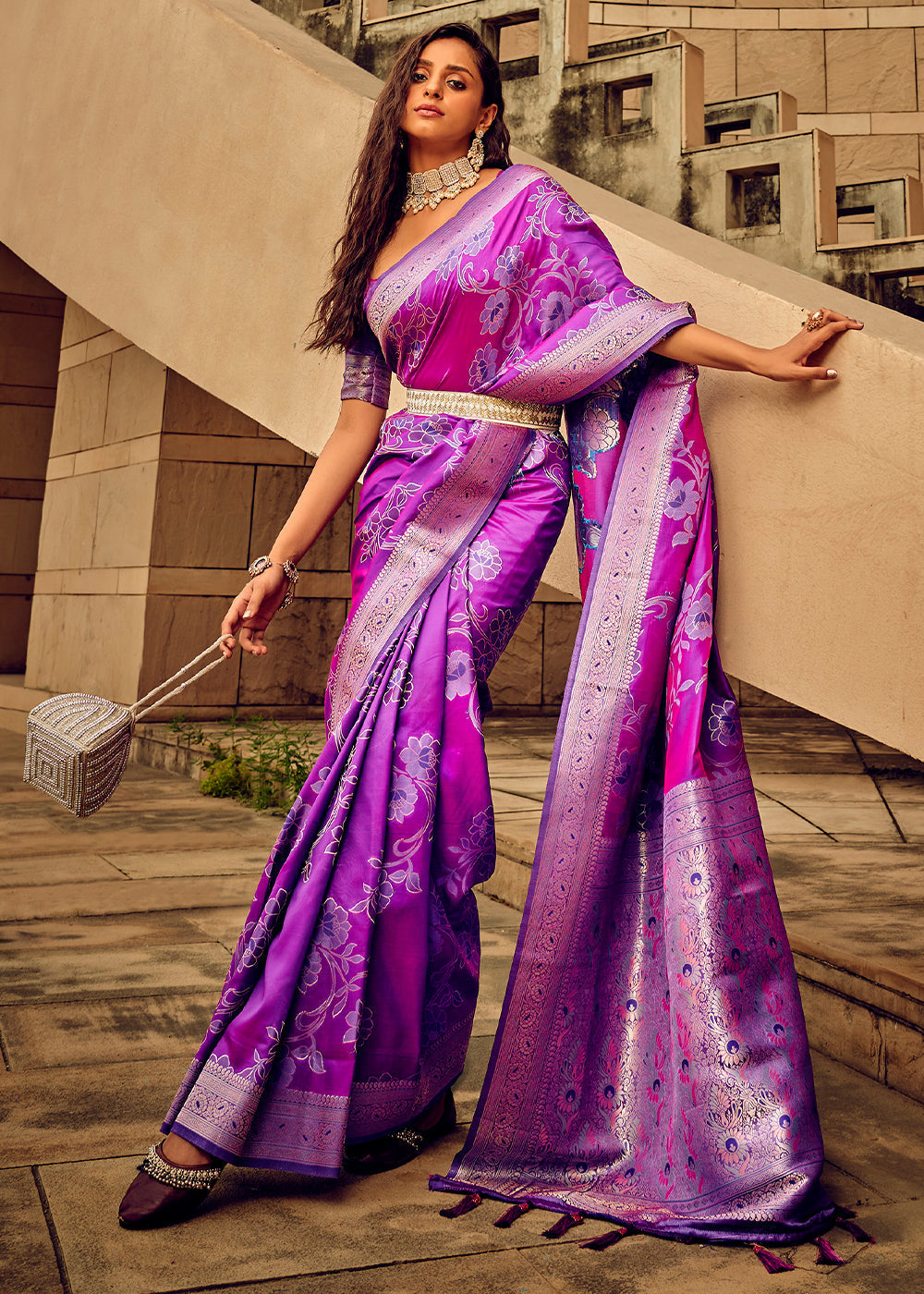 Seance Purple Zari Woven Banarasi Handloom Silk Saree