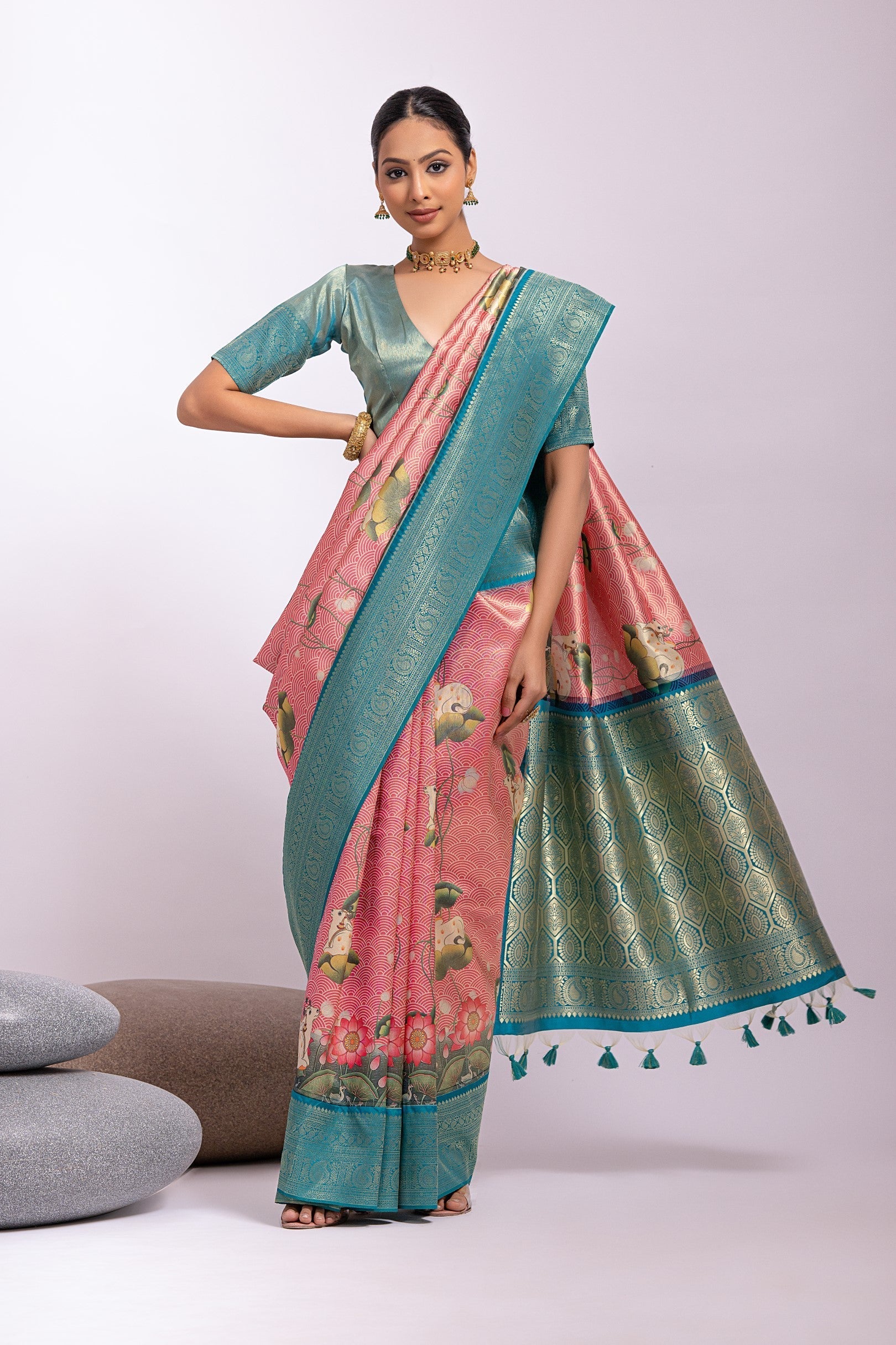 New York Pink Woven Tissue Silk Saree