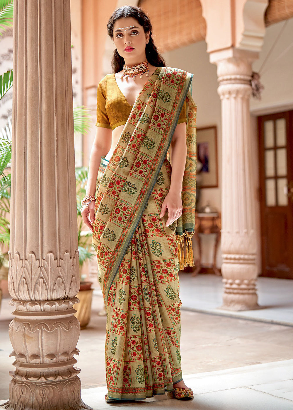 Cape Palliser Brown Banarasi Printed Silk Saree